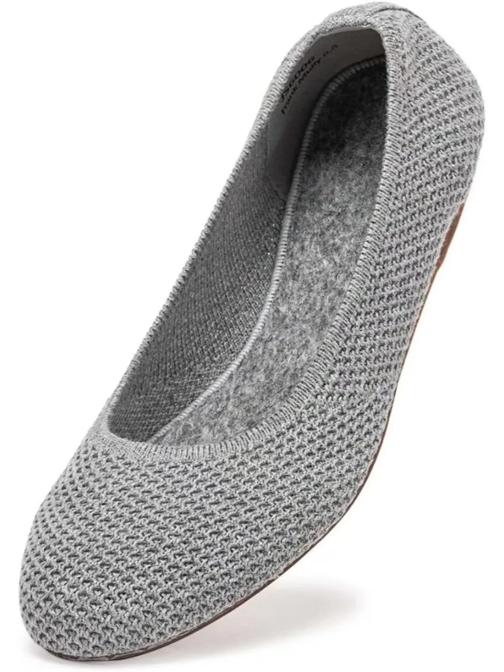 Women's Grey Round Toe Knit Dress Low Wedge Slip On Ballerina Ballet Flat Shoes